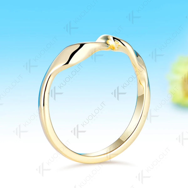 Kuololit Bare Metal and Stone Ring for Women Soild 10K 14K Yellow Gold Ring Twist Ribbon Wedding Band for Engagement Christmas Gifts Simple