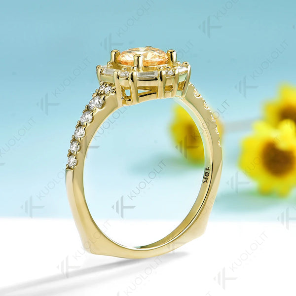 Kuololit 1CT Champagne Moissanite Ring for Women Solid 14K 10K 585 Yellow Gold European Shank Ring for Engagement Christmas Gift