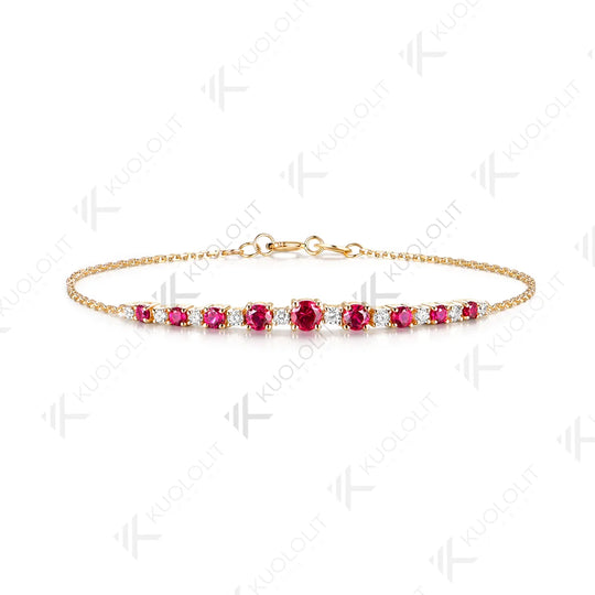 Kuololit 1CTW Lab Ruby Diamond Bracelet for Women Solid 14K 10K Yellow Gold Adjustable Chains for Christmas Party Luxury Party
