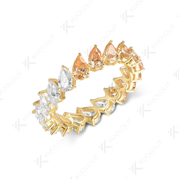 Kuololit 7CTW Half Champagne Moissanite Pear Ring for Women Solid 14K 10K 585 Gold Eternity Full Band for Christmas Gifts Party