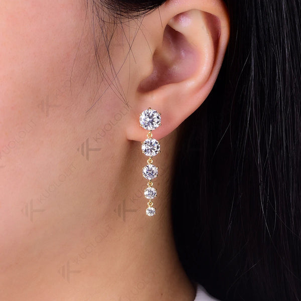 Kuololit 5.8CTW Moissanite Stub Earrings for Women  18K 14K 10K Two Tone Gold Long Earrings for Anniversary Engagement Gifts