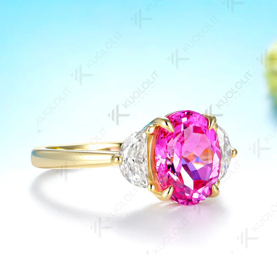 Kuololit 4.2CTW Lab Pink Sapphire Moissanite Custom Ring for Women Solid 14K 10K 585 Yellow Gold for Christmas Gifts Anniversary