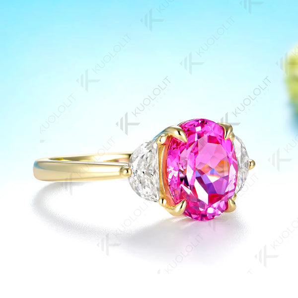 Kuololit 4.2CTW Lab Pink Sapphire Moissanite Custom Ring for Women Solid 14K 10K 585 Yellow Gold for Christmas Gifts Anniversary