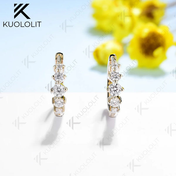 Kuololit Moissanite Earrings for Women14K 10K Solid Gold White Gold 925 Silver Clip Hoop Round for Party Christmas Classic Gifts