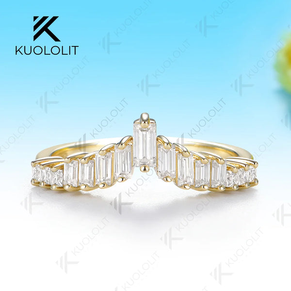 Kuololit Trapezoid Moissanite Custom Ring for Women Solid 14K 10K Yellow Gold  Eternity Half Band for Anniversary Christmas