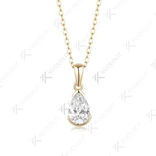Kuololit 1.5ct Pear Cut Moissanite Necklace for Women Solid 585 14K 10K Yellow Gold Necklace for Christmas Gifts Engagement Party