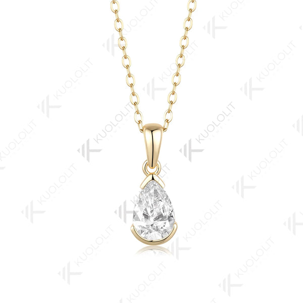 Kuololit 1.5ct Pear Cut Moissanite Necklace for Women Solid 585 14K 10K Yellow Gold Necklace for Christmas Gifts Engagement Party