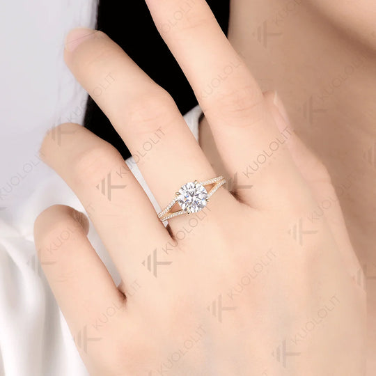 Kuololit 2CT Round Moissanite Ring for Women Solid 14K 10K 925 Sliver Yellow Gold Engagement Ring for Christmas Gifts Party