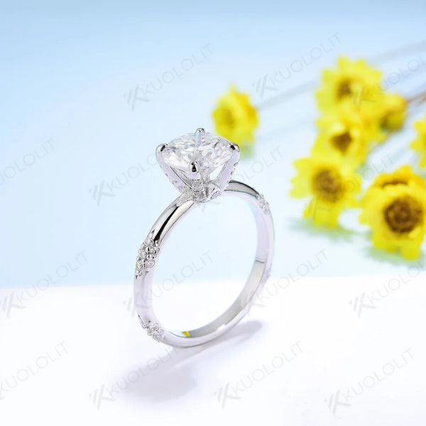 Kuololit Moissanite Rings for Women Solid 14K 10K 925 Sliver White Gold 1CT Round Cut Sparkle for Anniversary Wedding Engagement