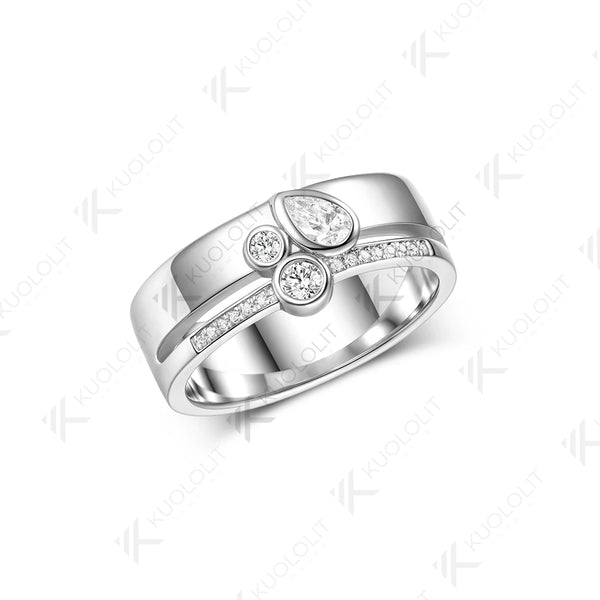 Kuololit 0.5CTW Pear Cut Moissanite Wedding Band Ring for Women Solid 18K 14K 10K 585 White Gold Ring for Christmas Gifts Anniversary