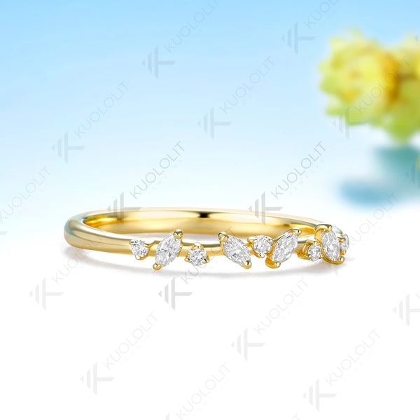 Kuololit  0.25CTW Lab Diamond Marquise Wedding Band for Women Solid 14K Yellow Gold Eternity Half Ring for Engagement Christmas