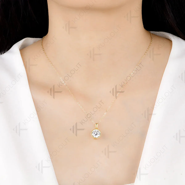 Kuololit 3CT OEC Moissanite Necklace for Women Solid 585 14K 10K Yellow Gold Custom Necklace for Christmas Anniversary Gifts