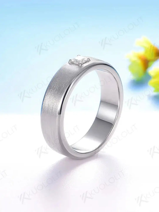 Kuololit PT900 0.3CT Lab Grown Diamonds Brushed Band for Men Women Solid Platinum 900 Gold Princess Cut for Engagement Wedding