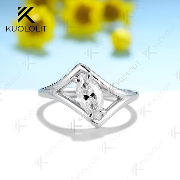 Kuololit 1CT Marquise Cut Moissanite Ring for Women Solid 18K 14K 10K Gold Ring for Anniversary Engagement Gifts