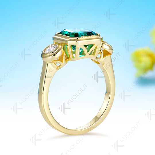 Kuololit 2.5CT Lab Grown Emerald Diamonds Ring for Women Solid 14K 10K 585 Yellow Gold for Christmas Gift Engagement Anniversary