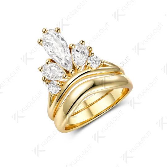 Kuololit 2.6CTW Pear Cut Moissanite Custom Ring for Women Solid 14K 10K 585 Yellow Gold Engagement Ring for Christmas Gifts