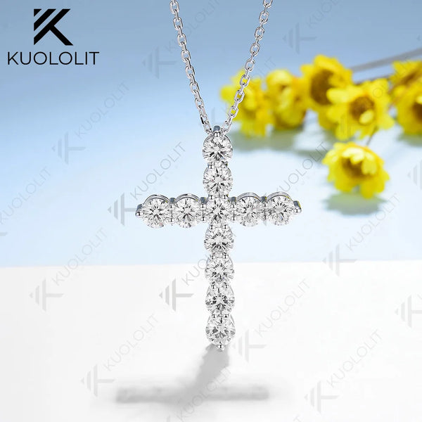 Kuololit 2.85CTW Moissanite Round Cross Medium Pendant