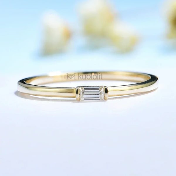 Kuololit 585 14K 10K Yellow Gold Moissanite Ring for Women Emerald Cut Solitaire Engagement Luxury Jewelry for Christmas Gift