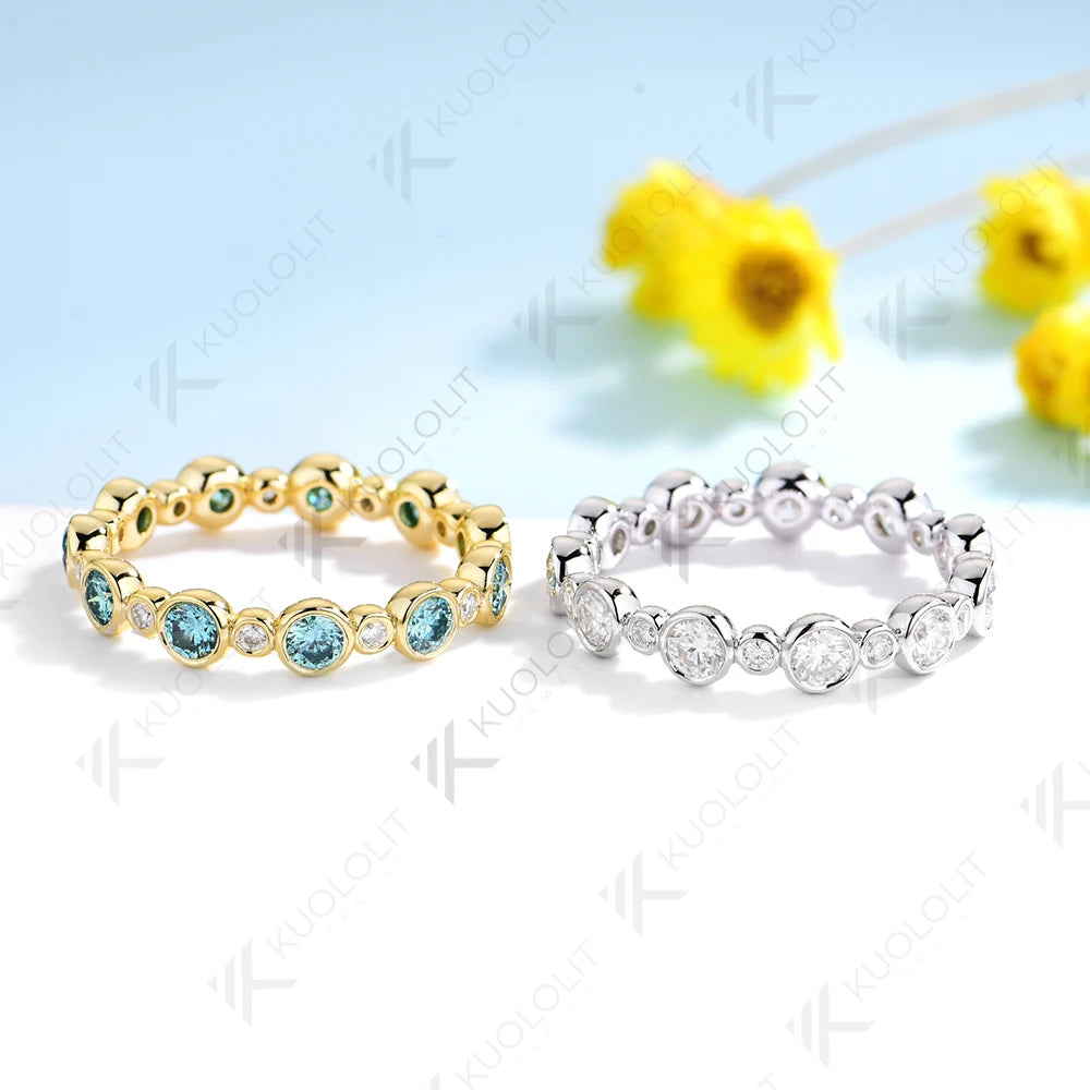 Kuololit 1.3CTW Cyan White Moissanite Ring for Women Solid 14K 10K 585 Yellow Gold Eternity Full Band for Christmas Gifts Party