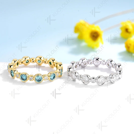 Kuololit 1.3CTW Cyan White Moissanite Ring for Women Solid 14K 10K 585 Yellow Gold Eternity Full Band for Christmas Gifts Party