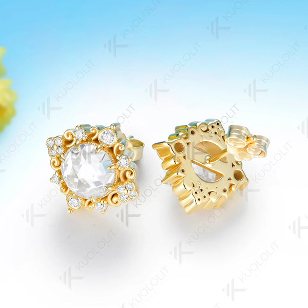 Kuololit 2.4CTW Moissanite Custom Set Earrings for Women Solid 14K 10K 585 Yellow Gold Engagement Earrings for Christmas Gifts
