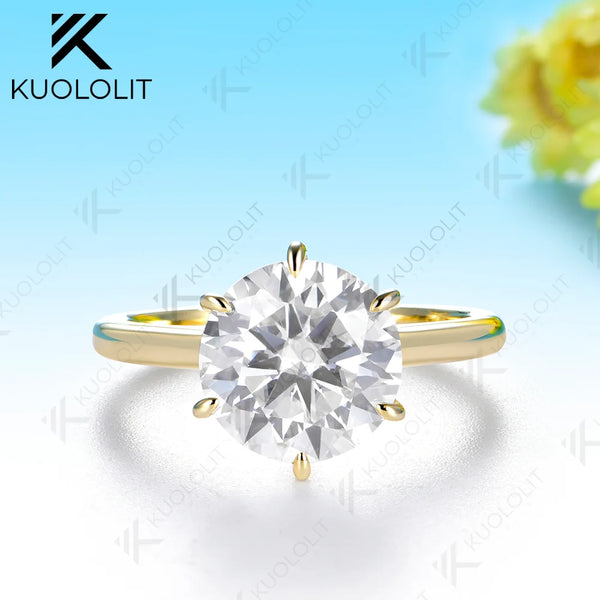 Kuololit 4CT Moissanite Custom Ring for Women Solid 14K 10K 585 Yellow Gold Brilliant Cut Engagement Ring for Christmas Gift