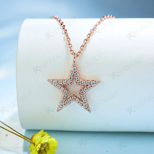 Kuololit Moissanite Necklaces for Women Solid 925 Sterling Silver Star Shaped Pendant for Wedding Engagement Party Jewelry Gift