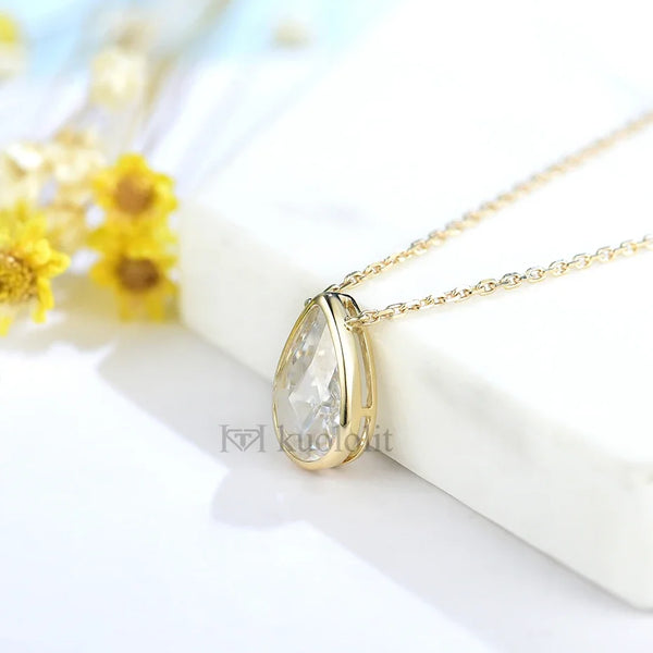 Kuololit Rose Cut Moissanite Necklace For Women Solid18K 14K 10K Gold Pendant for Engagement Fine Jewelry Christmas With Chains