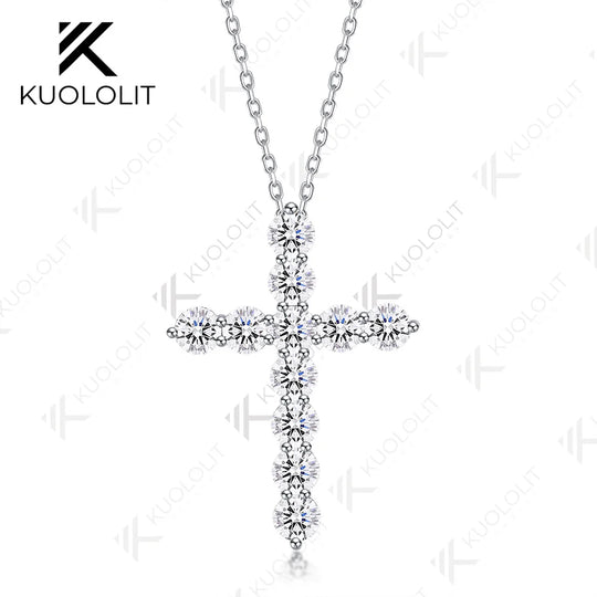 Kuololit 2.85CTW Moissanite Round Cross Medium Pendant