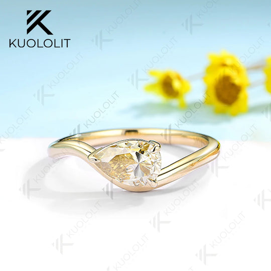 Kuololit 3.0ctw Pear Moissanite Engagement Ring for Women Solid 18K 14K 10K 585 Yellow Gold Double Set Ring for Christmas Gifts