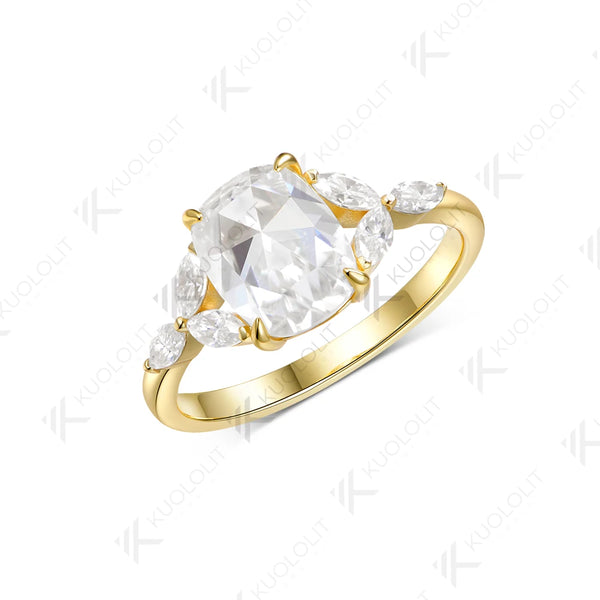 Kuololit 2CT Cushion Rose Cut Moissanite Ring for Women Solid 14K 10K Yellow Gold Engagement Ring for Anniversary Christmas Gift