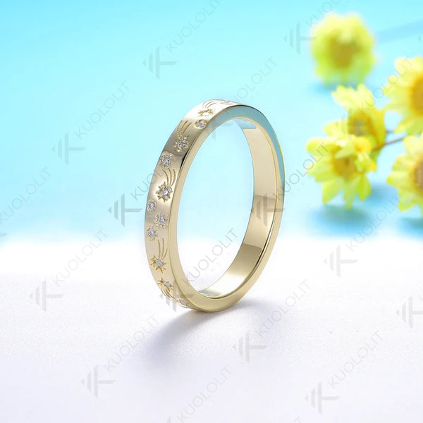 Kuololit 0.2CTW Lab Grown Diamond Band for Women Solid 18K 14K 10K Gold D VS1 Diamond Ring for Anniversary Engagement Gift Party