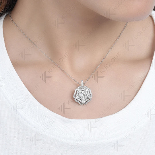 Kuololit 1CT Moissanite Rings and Pendant for Women Solid 14K 10K 585 White Gold Round for Engagement Wedding Christmas Luxury