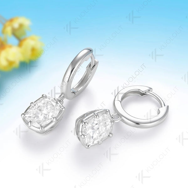 Kuololit 5CTW Enlonged Cushion Moissanite Earrings for Women Solid 14K 10K 585 Yellow Gold Clip Earring for Christmas Gift Party