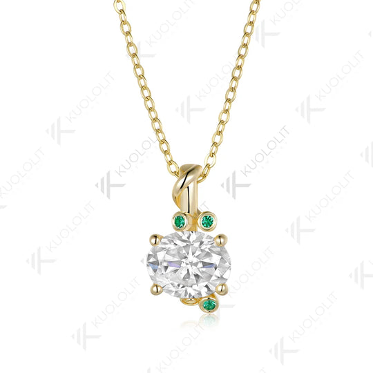 Kuololit 3CT Oval Moissanite Lab Emerald Custom Necklace for Women Solid 585 14K 10K Yellow Gold Necklace for Christmas Gifts