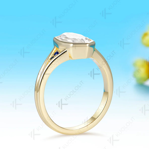 Kuololit 2CT Unique Portrait Cut Rhombus Moissanite Sapphire Custom Ring for Women Solid 14K 10K Yellow Gold for Christmas Gifts