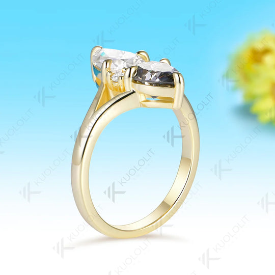 Kuololit 2.5CT Grey White Moissanite Custom Ring for Women Solid 14K 10K 585 Yellow Gold Engagement Ring for Christmas Gifts