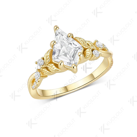 Kuololit 2CT Kite Cut Moissanite  Ring for Women Solid 14K 10K 585 Yellow Gold Kite Ring for Engagement Party Christmas Gifts