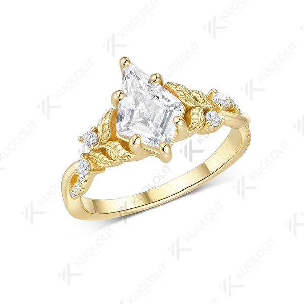 Kuololit 2CT Kite Cut Moissanite  Ring for Women Solid 14K 10K 585 Yellow Gold Kite Ring for Engagement Party Christmas Gifts