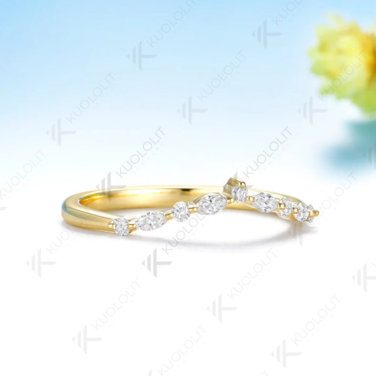 Kuololit  0.3CTW Lab Diamond  V Wedding Band for Women Solid 14K 10K Yellow Gold Eternity Marquise Ring for Engagement Christmas