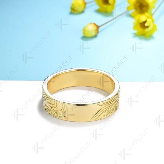 Kuololit Tree Pattern Rings for Men Women PT950 Solid 14K 10K 585 Yellow Gold Silver Ring for Anniversary Wedding Band Christmas