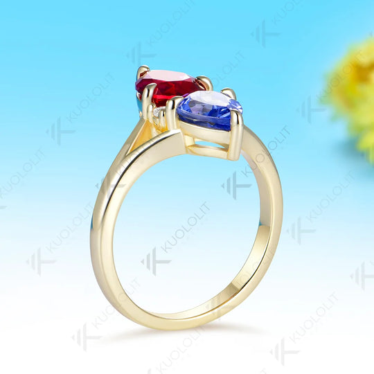 Kuololit 2.5CTW Lab Grown Ruby Sapphire Custom Ring for Women Solid 14K 10K 585 Yellow Gold Engagement Ring for Christmas Gifts