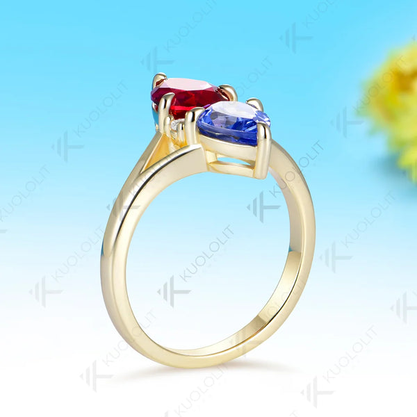Kuololit 2.5CTW Lab Grown Ruby Sapphire Custom Ring for Women Solid 14K 10K 585 Yellow Gold Engagement Ring for Christmas Gifts