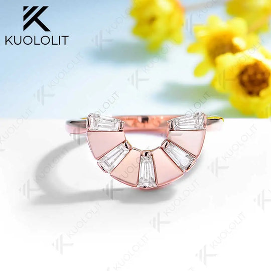 Kuololit Moissanite Band Ring for Women Solid 14K 10K 585 Rose Gold Wedding Band Ring for Christmas Gifts Party Anniversary