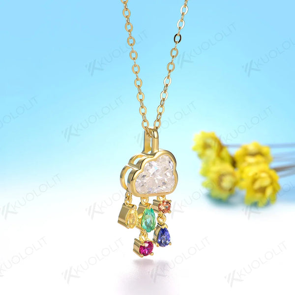 Kuololit 2ct Cloudy Moissanite Necklace for Women Solid 18K 14k Gold Lab Grown Gemstones Rainny Necklace for Wedding Christmas