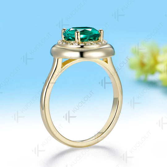 Kuololit 2CT Lab Grown Emerald Gemstone Moissanite Custom Ring for Women Men Solid 14K 10K Yellow Gold for Anniversary Christmas