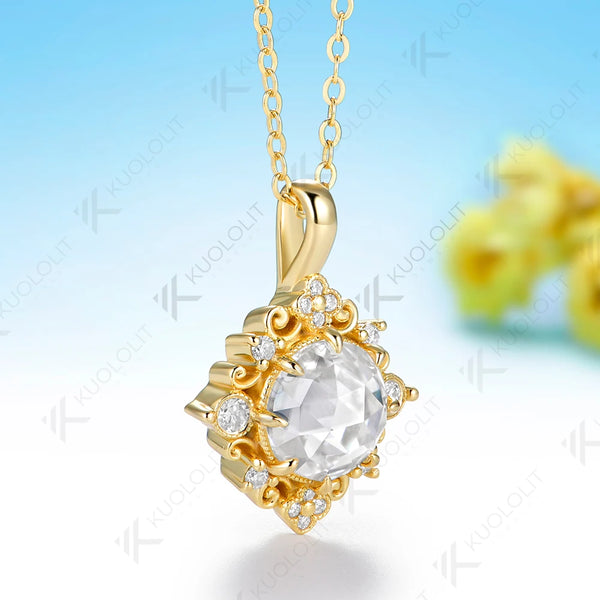 Kuololit 4CT Rose Moissanite Custom Set Necklace for Women Solid 14K 10K 585 Yellow Gold Engagement Necklace for Christmas Gifts