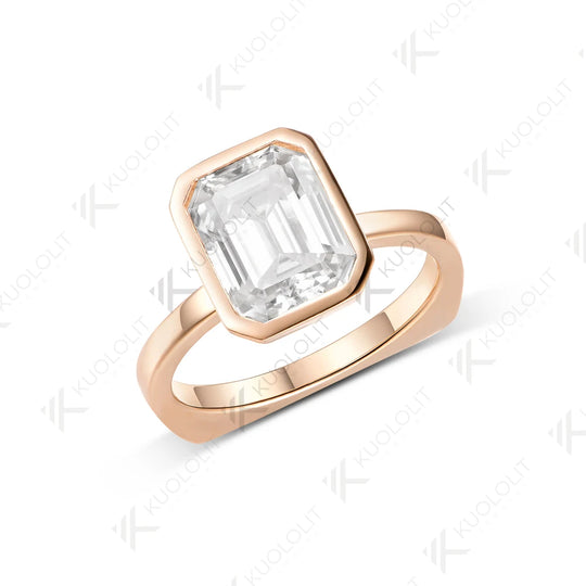 Kuololit 3ct Emerald Cut Europe Shank Custom Ring for Women Solid 14K 10K 585 Rose Gold Engagement Ring for Christmas Gift Party