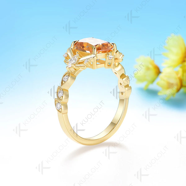 Kuololit 3CT OMC Cyan Champagne Moissanite for Women Solid 14K 10K 585 Yellow Gold Cushion Engagement Ring for Christmas Gifts