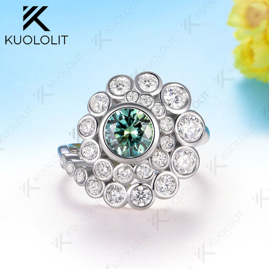 Kuololit 1CT Cyan Moissanite Spiral Ring for Women Solid 14K 10K 585 White Gold Engagement Ring for Christmas Gifts Anniversary